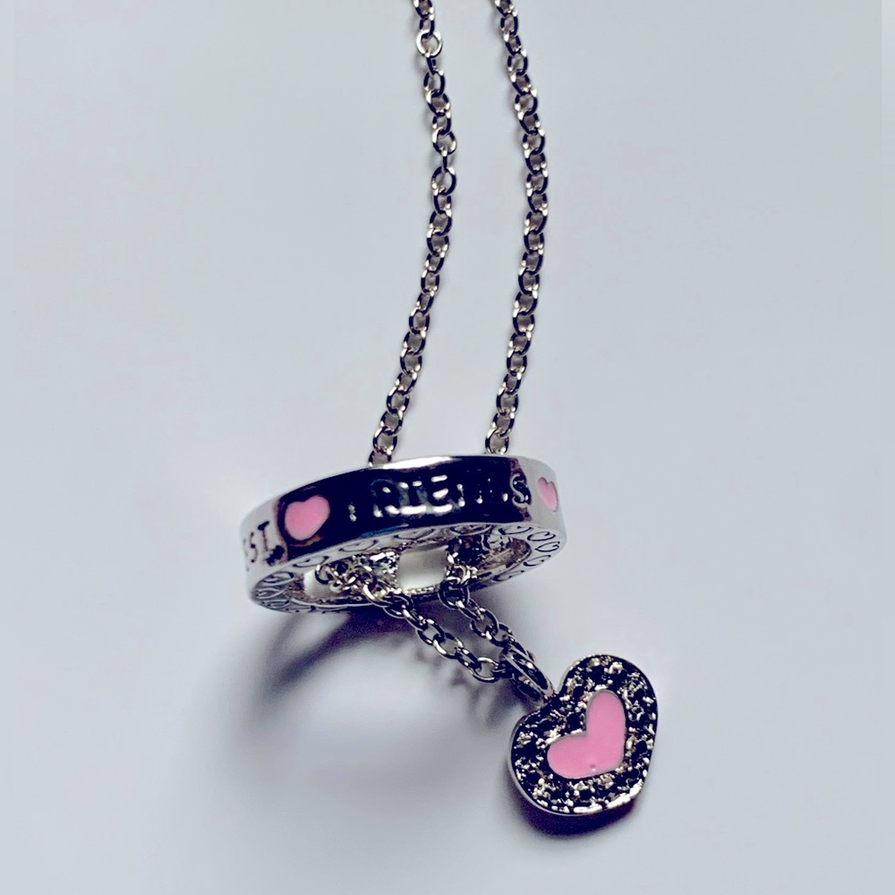 👯‍♀️ “Best Friends” Pink Heart 🩷 Necklace & Removable Ring Set by Cookie Lee - Picture 7 of 11